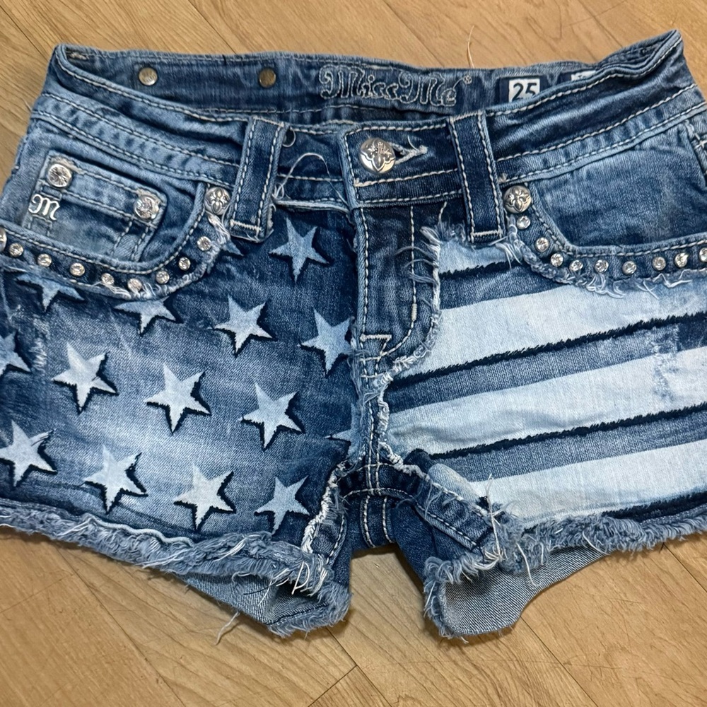 Miss Me Star and Stripe Embellished Denim Shorts